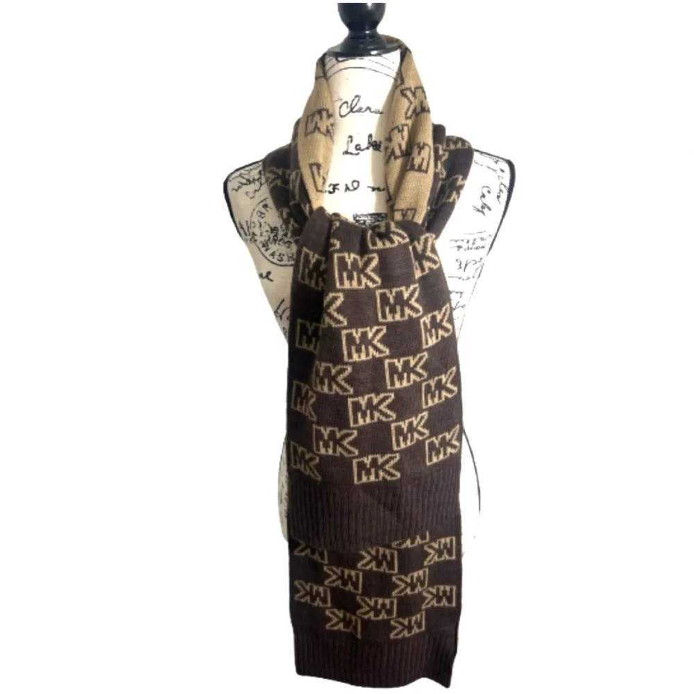 Michael‎ Kors  Chic Monogram Brown and Tan  Logo Long Scarf